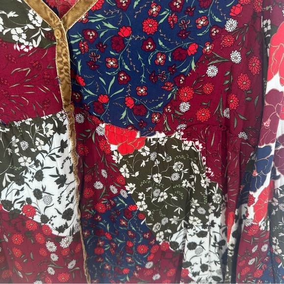 Zara Floral Patchwork V-Neck Babydoll Top Size Large V Neck - Picture 4 of 6